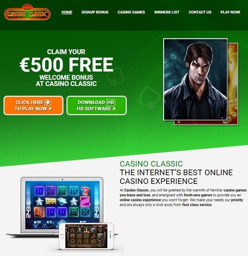 Casino Classic Review: 150 Mega Moolah free spins + €500 free bonus