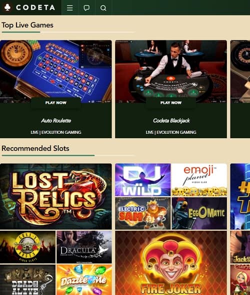 Codeta Casino Review: €300 free bonus on live dealer and jackpot slots