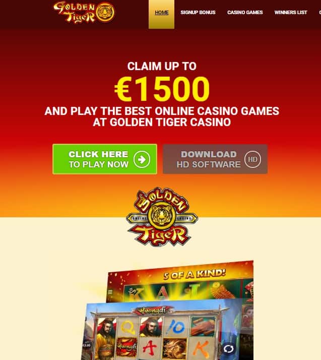Golden Tiger Casino Review: 150 free spins + €1500 welcome bonus