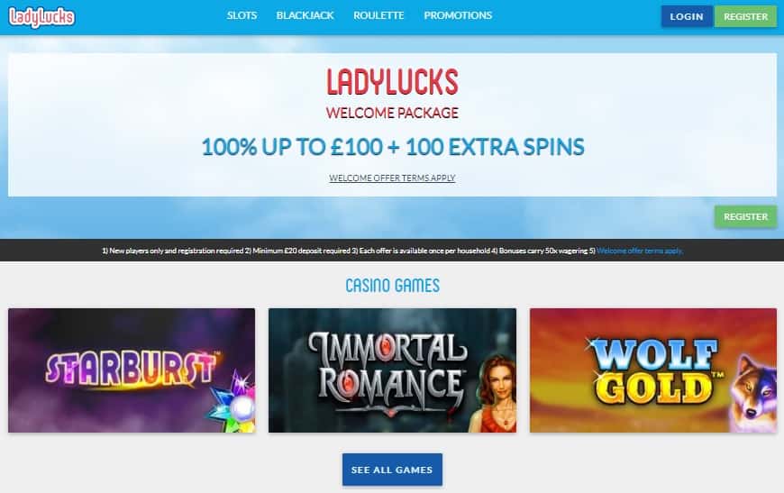 LadyLucks Casino Mobile free spins bonus UK