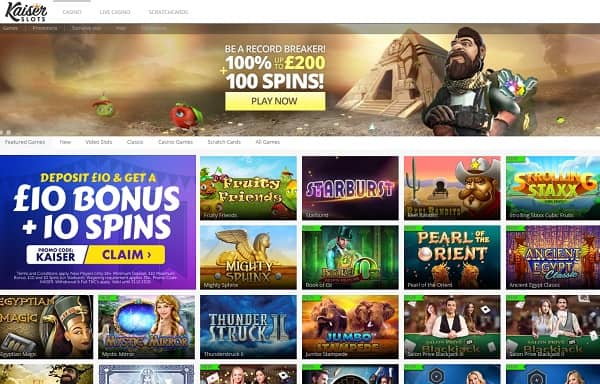 Kaiser Slots Casino Review: $/£/€10 bonus & 10 free spins on Starburst
