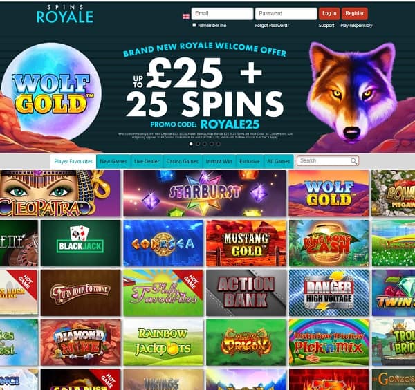 Spins Royale Casino Review: £25 Bonus & 25 Free Spins on Wolf Gold
