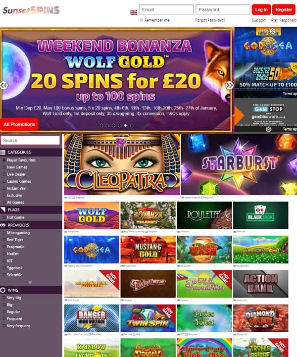 Sunset Spins Casino Review: 10 free spins and 100% welcome bonus