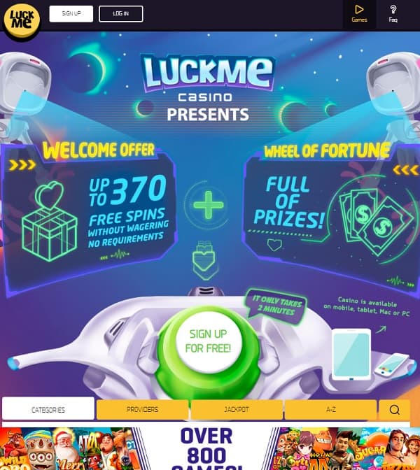 LuckMe Casino Review: 370 free spins and Wheel of Fortune prizes
