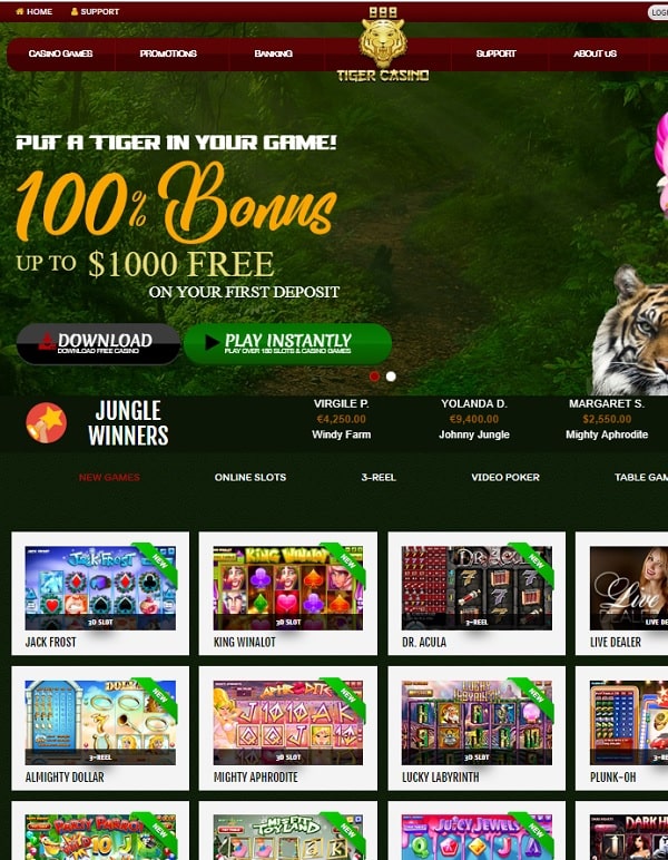 888 Tiger Casino Review $10 bonus + 100% up to $1000 + 88 free spins