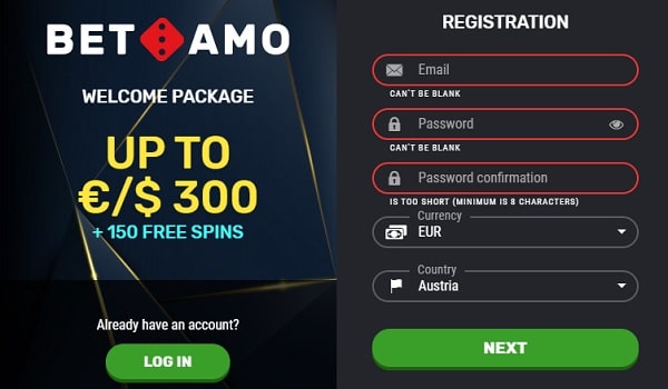 Open your account with Betamo Casino 